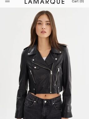 LAMARQUE Black Leather Moto Jacket